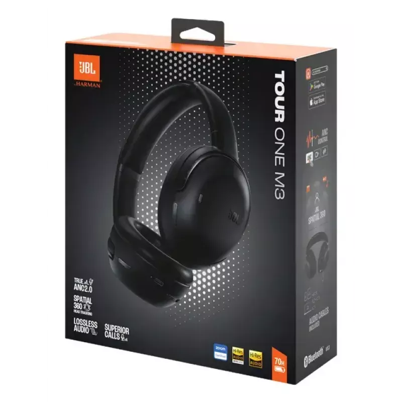 JBL Tour One M3 austiņas, vadu un bezvadu, galvas saite, zvaniem/mūzikai, USB Type-C, Bluetooth, melnas