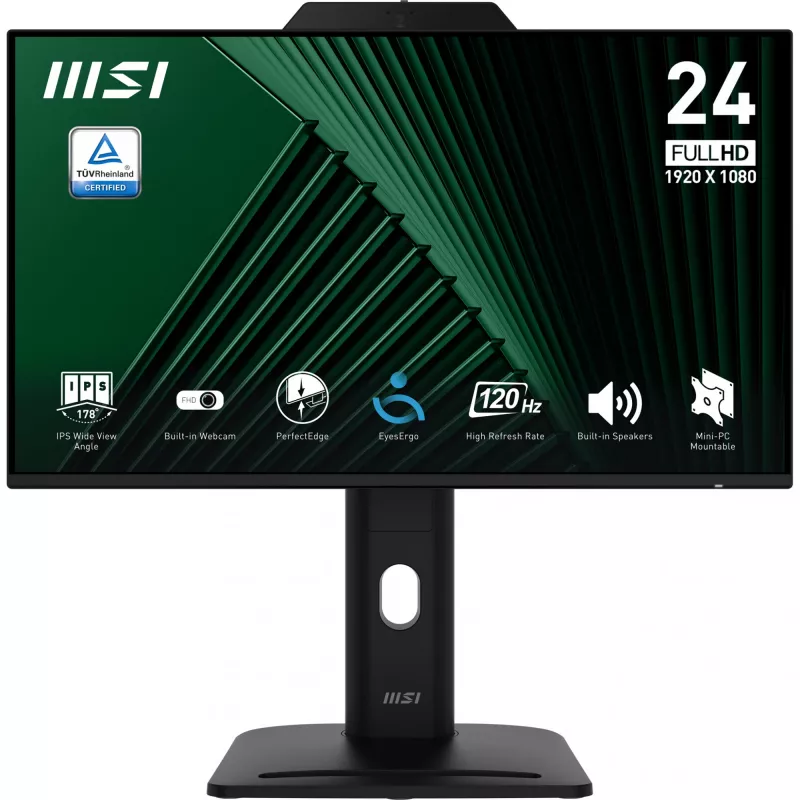Monitors MSI Pro MP242PMGDE 23,8 collas (60,5 cm) Full HD IPS 1920×1080, 4 ms, 300 cd/m², USB centrmezgls, VESA, skaļruņi, melns