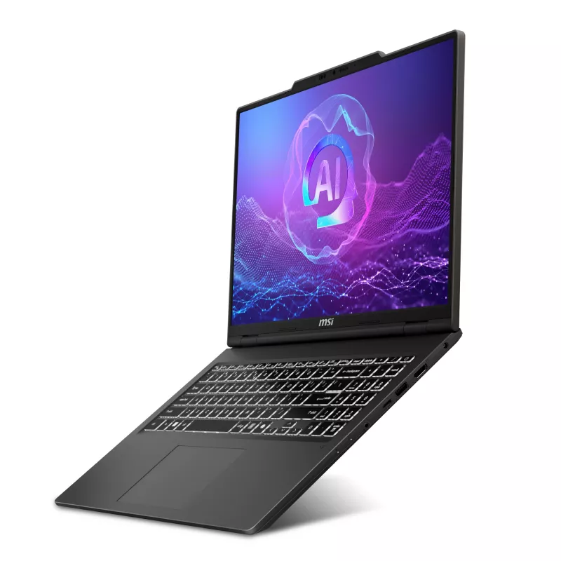 Portatīvais dators MSI VenturePro A16 AI+ A3HWEG-003DE — AMD Ryzen AI 7 350, 16 collu 2K (2048×1280), 16 GB DDR5, 1 TB SSD, NVIDIA GeForce RTX 5050, Windows 11 Home, Pelēks
