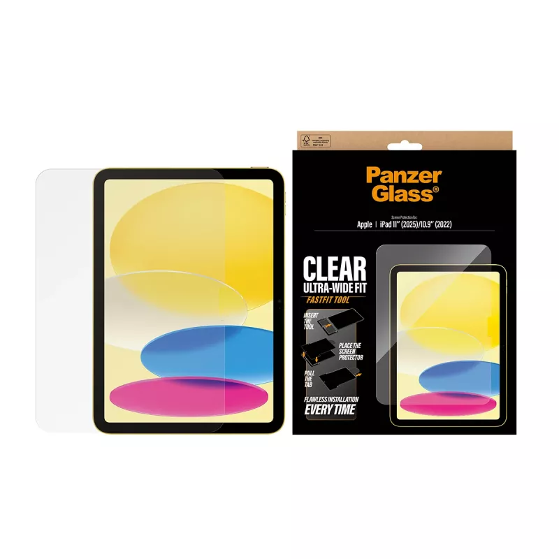 PanzerGlass ® ekrāna aizsargstikls iPad 11 collas (2025-2026) | 10,9 collas (2022) | Ultra-Wide Fit ar Fastfit rīku