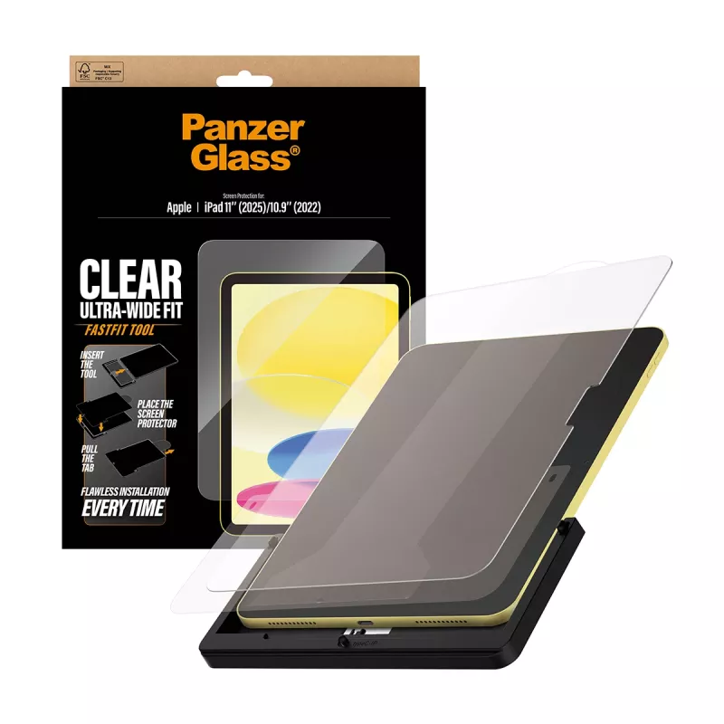 PanzerGlass ® ekrāna aizsargstikls iPad 11 collas (2025-2026) | 10,9 collas (2022) | Ultra-Wide Fit ar Fastfit rīku