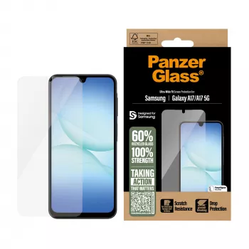 PanzerGlass ekrāna aizsargs Samsung Galaxy A17 / A17 5G — īpaši plata piegulēšana, PET+Silikons, izturīgs pret skrāpējumiem un triecieniem