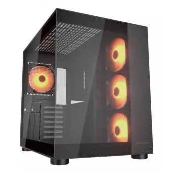 COUGAR PC Midi Tower Case FV150 ARGB — Melns, ATX/MicroATX/Mini-ITX, 3x120 mm priekšā + 1x120 mm aizmugurē, 2x3,5 collu & 2x2,5 collu nodalījumi