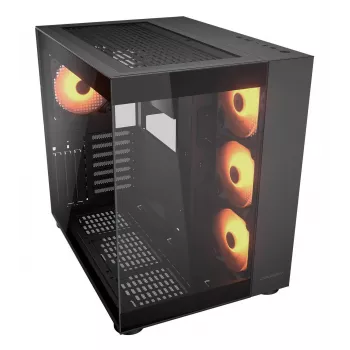 COUGAR PC Midi Tower Case FV150 ARGB — Melns, ATX/MicroATX/Mini-ITX, 3x120 mm priekšā + 1x120 mm aizmugurē, 2x3,5 collu & 2x2,5 collu nodalījumi