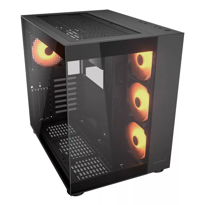 COUGAR PC Midi Tower Case FV150 ARGB — Melns, ATX/MicroATX/Mini-ITX, 3x120 mm priekšā + 1x120 mm aizmugurē, 2x3,5 collu & 2x2,5 collu nodalījumi