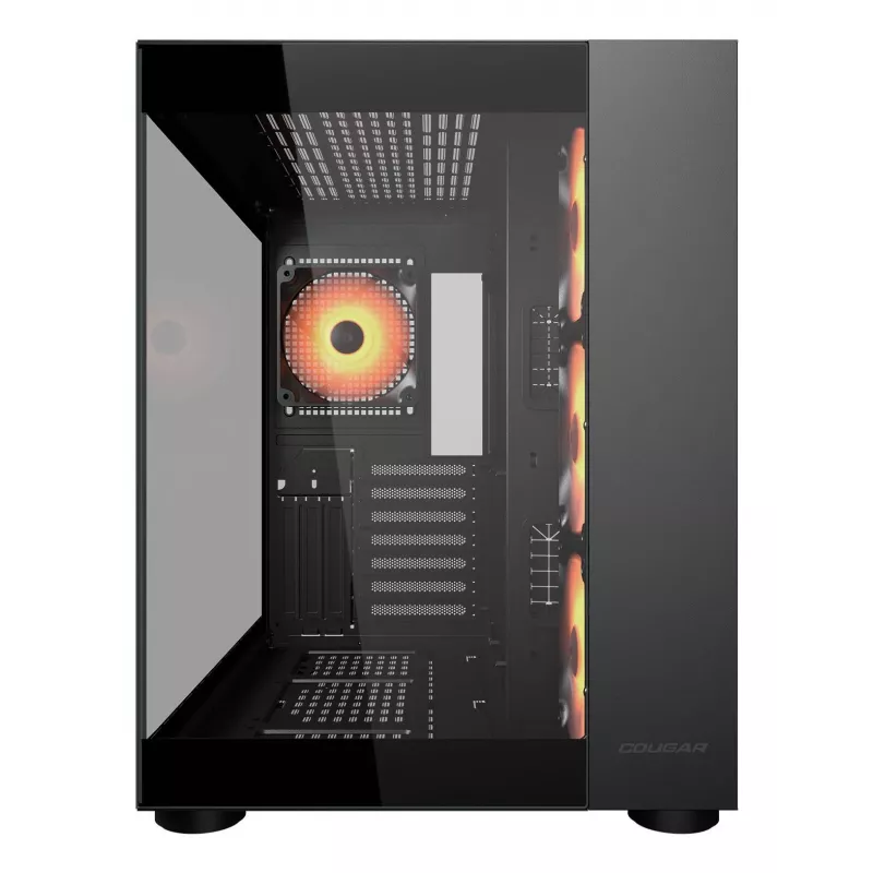 COUGAR PC Midi Tower Case FV150 ARGB — Melns, ATX/MicroATX/Mini-ITX, 3x120 mm priekšā + 1x120 mm aizmugurē, 2x3,5 collu & 2x2,5 collu nodalījumi