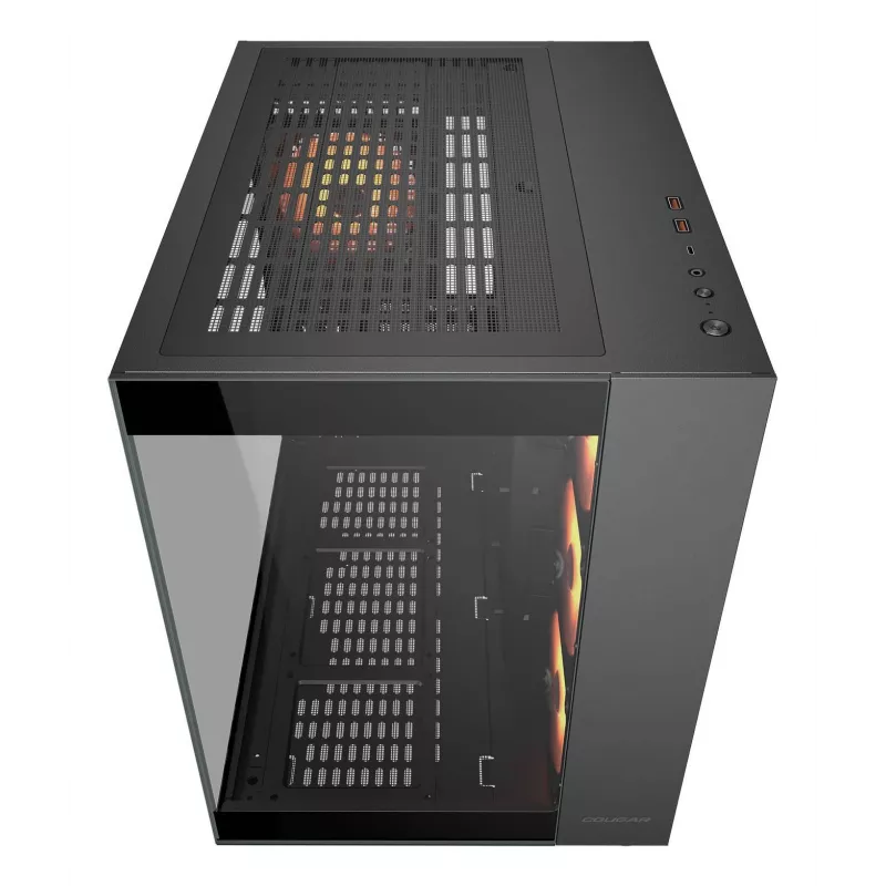COUGAR PC Midi Tower Case FV150 ARGB — Melns, ATX/MicroATX/Mini-ITX, 3x120 mm priekšā + 1x120 mm aizmugurē, 2x3,5 collu & 2x2,5 collu nodalījumi
