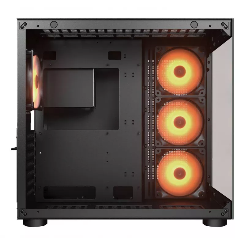 COUGAR PC Midi Tower Case FV150 ARGB — Melns, ATX/MicroATX/Mini-ITX, 3x120 mm priekšā + 1x120 mm aizmugurē, 2x3,5 collu & 2x2,5 collu nodalījumi