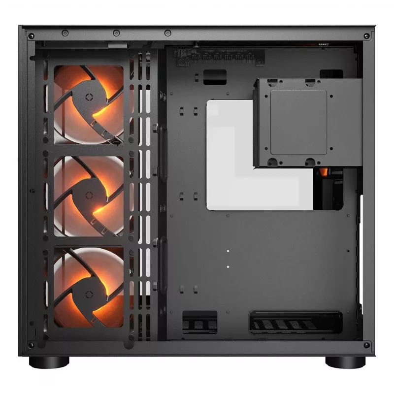 COUGAR PC Midi Tower Case FV150 ARGB — Melns, ATX/MicroATX/Mini-ITX, 3x120 mm priekšā + 1x120 mm aizmugurē, 2x3,5 collu & 2x2,5 collu nodalījumi