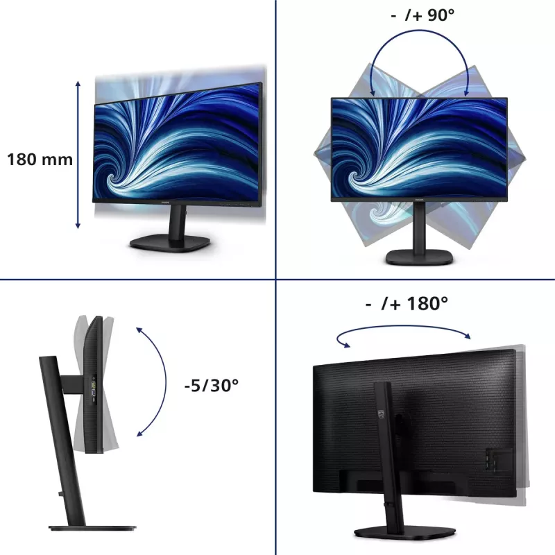 Philips 3000 series 24B2U3301D/00 datora monitors 61,2 cm (24,1 collu) 1920 x 1200 pikseļi WUXGA LCD Melns