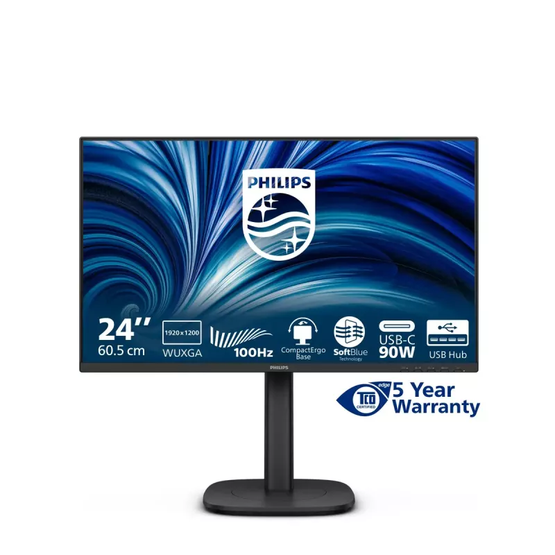 Philips 3000 series 24B2U3301D/00 datora monitors 61,2 cm (24,1 collu) 1920 x 1200 pikseļi WUXGA LCD Melns