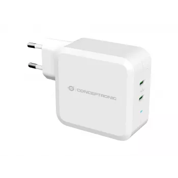 Conceptronic ALTHEA 2-Port 100W GaN USB-C PD lādētājs, iekštelpu, maiņstrāvas, 5 V, 5 A, balts
