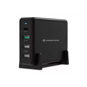 Conceptronic OZUL 4-Port 65W USB PD galddatoru lādētājs, iekštelpām, maiņstrāva, 5 V, melns