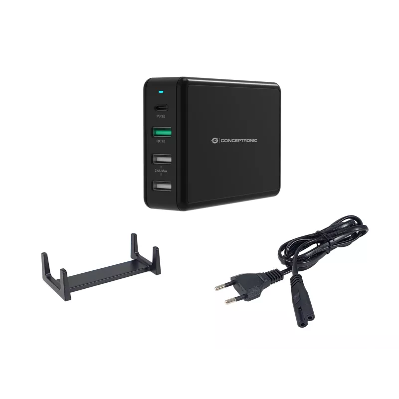 Conceptronic OZUL 4-Port 65W USB PD galddatoru lādētājs, iekštelpām, maiņstrāva, 5 V, melns