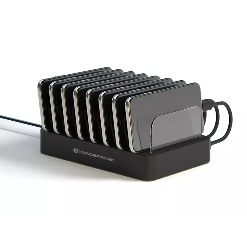 Conceptronic OZUL 8-Port 75W USB PD uzlādes stacija, iekštelpām, maiņstrāva, 12 V, melna