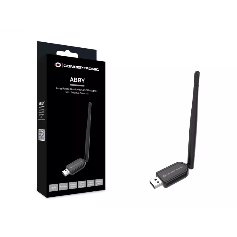 Conceptronic ABBY tālsatiksmes Bluetooth 5.1 USB adapteris ar ārējo antenu