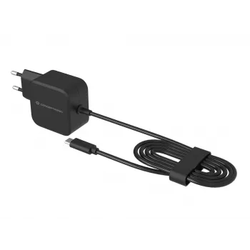 Conceptronic OZUL04BE 67W GaN USB PD lādētājs, iebūvēts USB-C kabelis