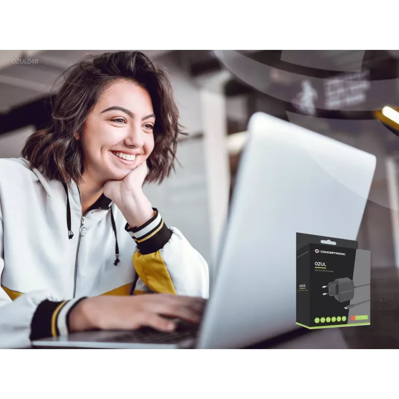 Conceptronic OZUL04BE 67W GaN USB PD lādētājs, iebūvēts USB-C kabelis