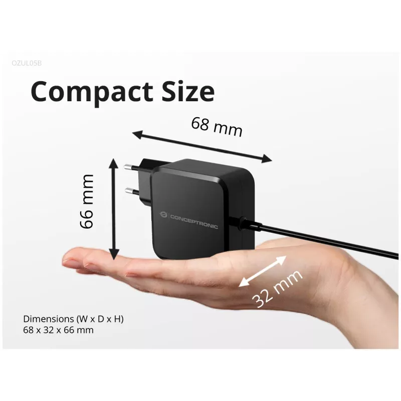 Conceptronic OZUL05BE mobilās ierīces lādētājs Universāls Melns Maiņstrāva Iekštelpām