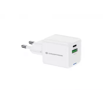 Conceptronic 2-Port 20W GaN USB PD lādētājs, USB-C x 1, USB-A x 1, QC 3.0, PPS