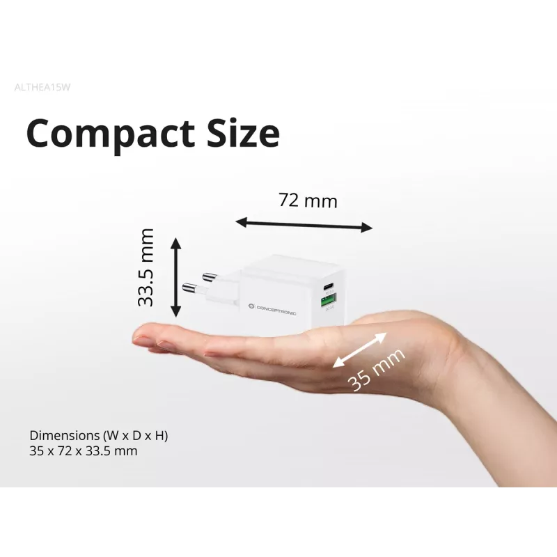 Conceptronic 2-Port 20W GaN USB PD lādētājs, USB-C x 1, USB-A x 1, QC 3.0, PPS