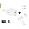 Conceptronic 2-portu 33W GaN USB PD lādētājs ar 3-in-1 uzlādes kabeli, USB-C 1, USB-A 1, QC 3.0, PPS