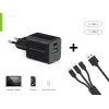 Conceptronic 2-Portu 33W GaN USB PD lādētājs ar 3-in-1 uzlādes kabeli, USB-C x 1, USB-A x 1, QC 3.0, PPS