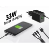 Conceptronic 2-Portu 33W GaN USB PD lādētājs ar 3-in-1 uzlādes kabeli, USB-C x 1, USB-A x 1, QC 3.0, PPS