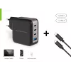 Conceptronic 4-Port 100W GaN USB PD lādētājs ar USB-C lādēšanas kabeli, USB-C x 3, USB-A x 1, QC 3.0, PPS