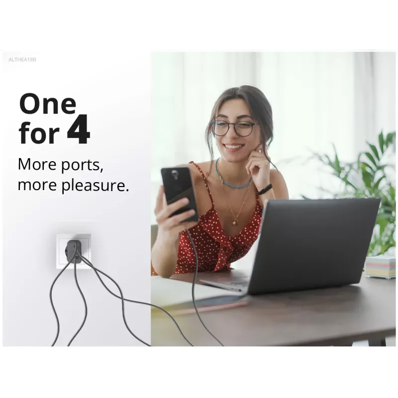 Conceptronic 4-Port 100W GaN USB PD lādētājs ar USB-C lādēšanas kabeli, USB-C x 3, USB-A x 1, QC 3.0, PPS