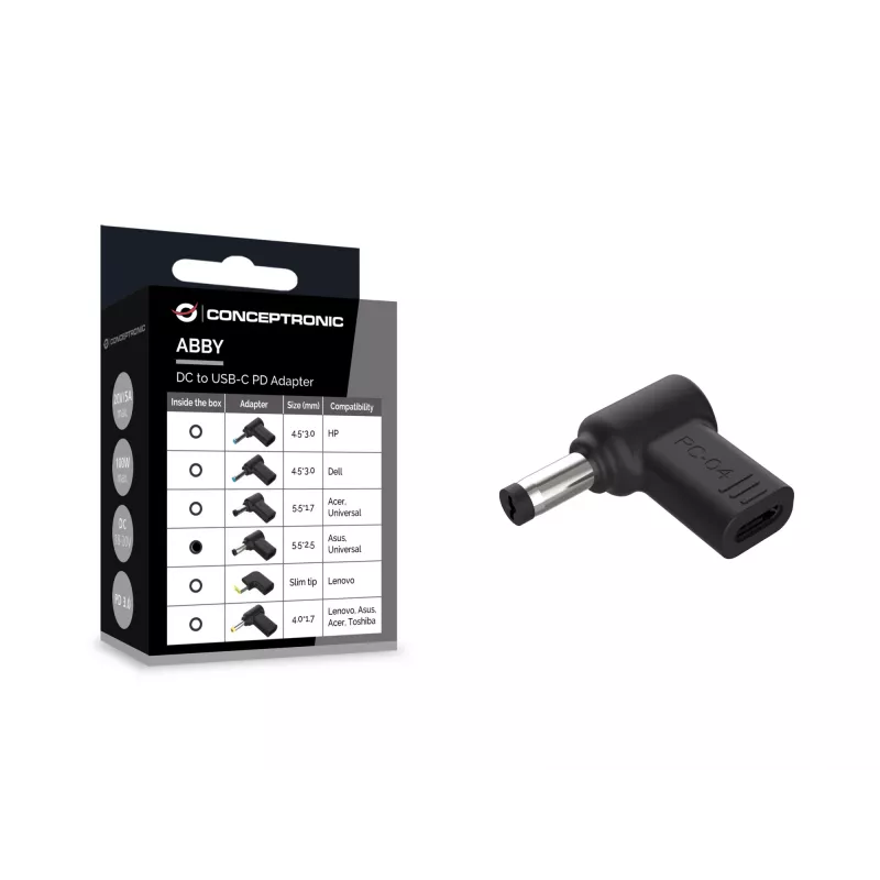 Conceptronic ABBY15PC04 DC uz USB-C adapteris, Asus/Universal 5.5x2.5mm, 18-20V