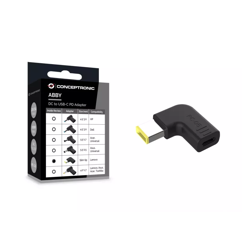 Conceptronic ABBY15PC05 DC-USB-C adapteris, Lenovo plāns uzgalis, 18-20V