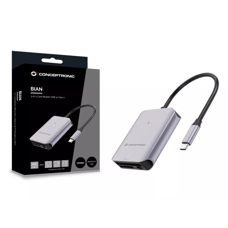 Conceptronic BIAN09G 3-in-1 karšu lasītājs USB 3.2 Gen 2, CFast 2.0, SD TF/MicroSD 4.0, UHS-II
