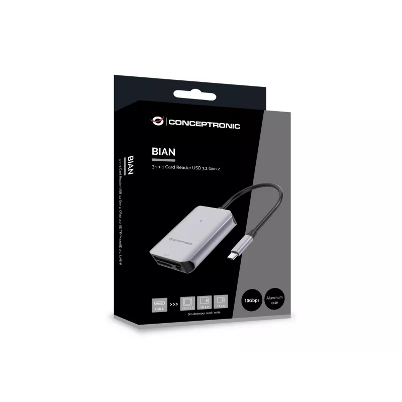 Conceptronic BIAN09G 3-in-1 karšu lasītājs USB 3.2 Gen 2, CFast 2.0, SD TF/MicroSD 4.0, UHS-II