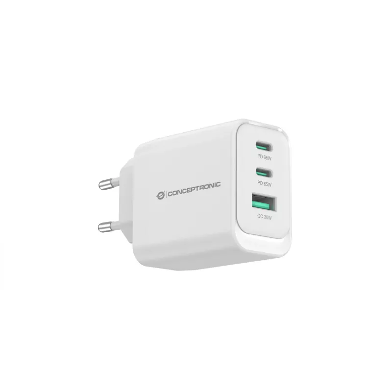 Conceptronic ALTHEA21W65 3-Port 65W GaN USB PD lādētājs, USB-C x 2, USB-A x 1, QC 3.0, PPS, PD 3.0