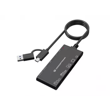 7-in-1 Card Reader CONCEPTRONIC BIAN10B — USB 3.2 Gen 1 Type-A/Type-C, CF/MMC/MS/SD/MicroSD/xD, Melns