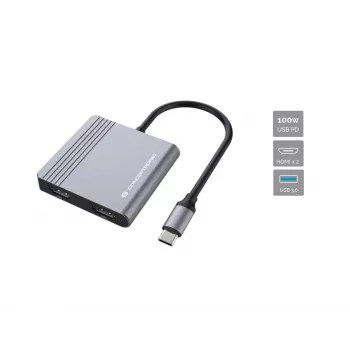 Conceptronic DONN13G klēpjdatora dokstacija/portu replikators, vadu, USB 3.2 Gen 1 (3.1 Gen 1) Type-C, pelēks