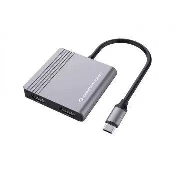 Conceptronic DONN13G klēpjdatora dokstacija/portu replikators, vadu, USB 3.2 Gen 1 (3.1 Gen 1) Type-C, pelēks