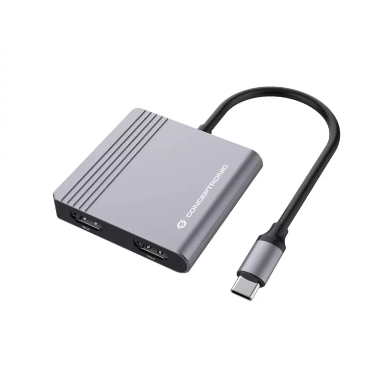 Conceptronic DONN13G klēpjdatora dokstacija/portu replikators, vadu, USB 3.2 Gen 1 (3.1 Gen 1) Type-C, pelēks