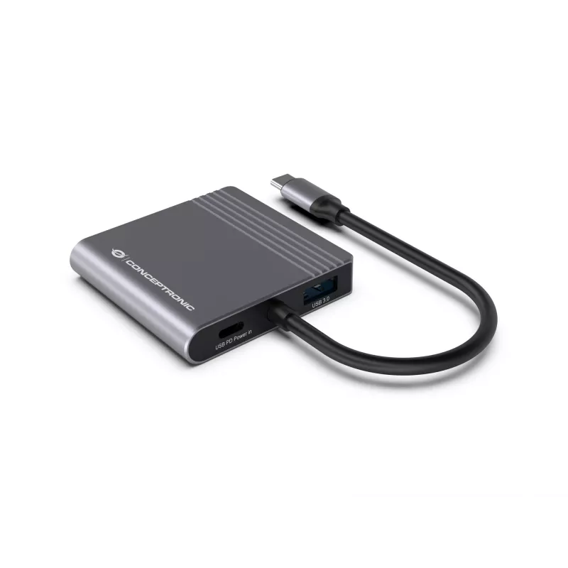 Conceptronic DONN13G klēpjdatora dokstacija/portu replikators, vadu, USB 3.2 Gen 1 (3.1 Gen 1) Type-C, pelēks