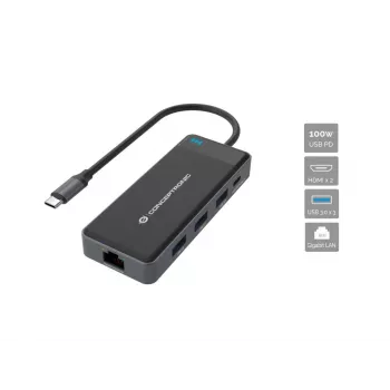 Conceptronic DONN14G klēpjdatora dokstacija/porta replikators, vadu, USB 3.2 Gen 1 (3.1 Gen 1) Type-C, pelēka