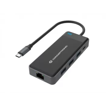 Conceptronic DONN14G klēpjdatora dokstacija/porta replikators, vadu, USB 3.2 Gen 1 (3.1 Gen 1) Type-C, pelēka