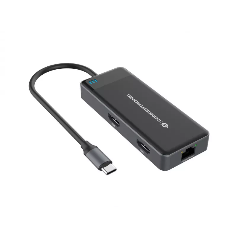 Conceptronic DONN14G klēpjdatora dokstacija/porta replikators, vadu, USB 3.2 Gen 1 (3.1 Gen 1) Type-C, pelēka