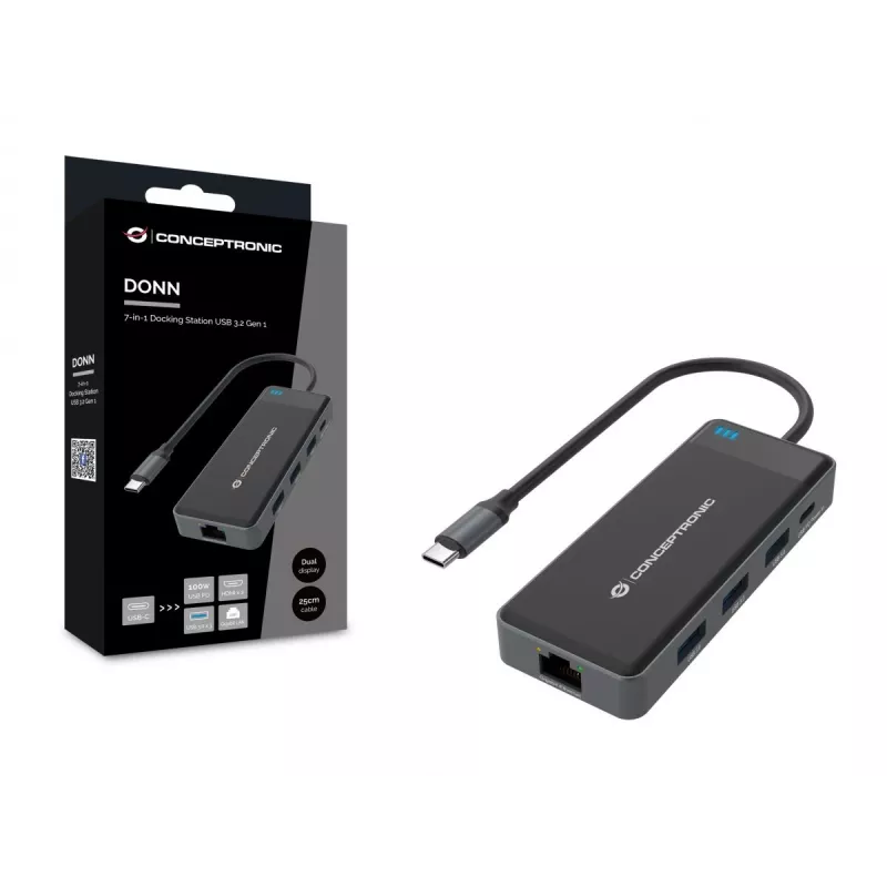 Conceptronic DONN14G klēpjdatora dokstacija/porta replikators, vadu, USB 3.2 Gen 1 (3.1 Gen 1) Type-C, pelēka