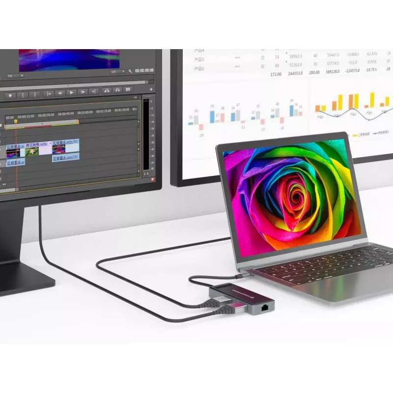 Conceptronic DONN14G klēpjdatora dokstacija/porta replikators, vadu, USB 3.2 Gen 1 (3.1 Gen 1) Type-C, pelēka