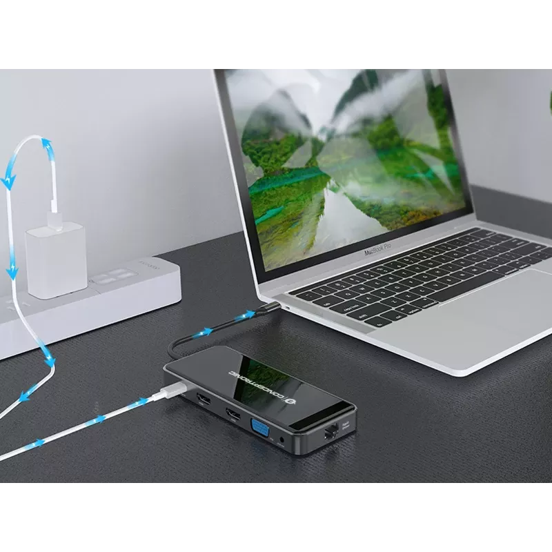 Conceptronic DONN14G klēpjdatora dokstacija/porta replikators, vadu, USB 3.2 Gen 1 (3.1 Gen 1) Type-C, pelēka
