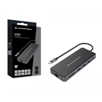 Conceptronic DONN15G portatīvā datora dokstacija/portu replikators Vadu USB 3.2 Gen 1 (3.1 Gen 1) Type-C Pelēks