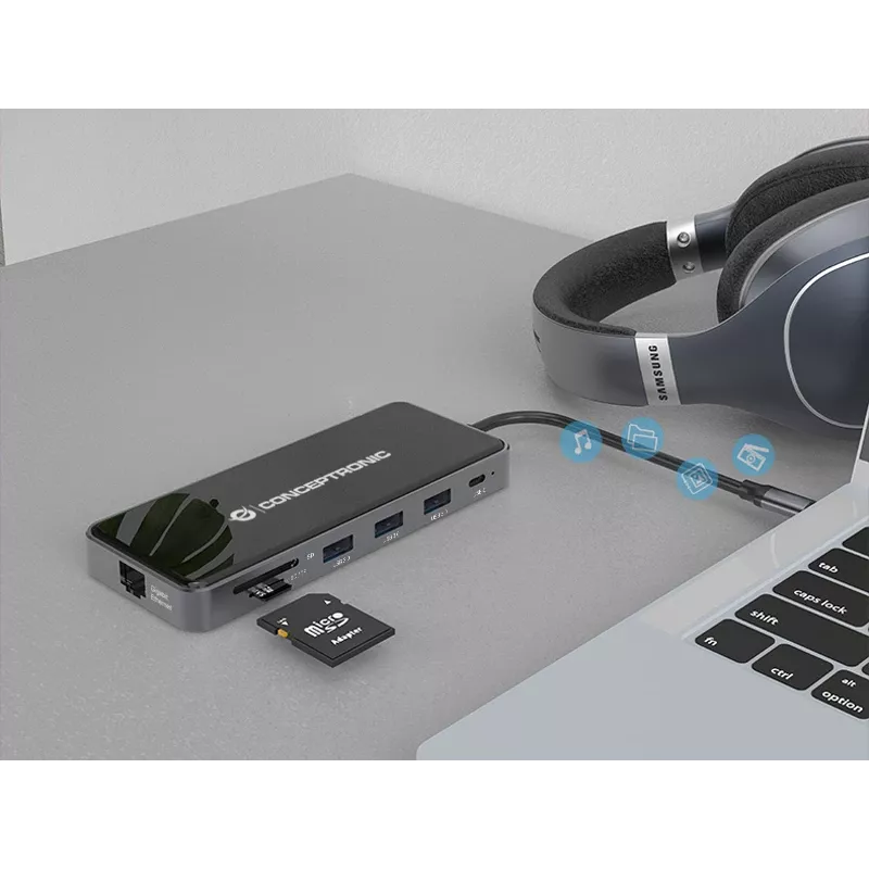 Conceptronic DONN15G portatīvā datora dokstacija/portu replikators Vadu USB 3.2 Gen 1 (3.1 Gen 1) Type-C Pelēks