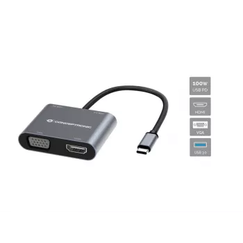 Conceptronic DONN16G Vadu USB 3.2 Gen 1 Type-C Pelēks 100 W 4K Ultra HD