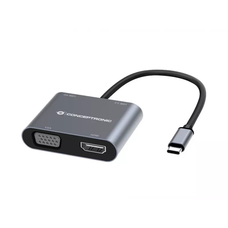 Conceptronic DONN16G Vadu USB 3.2 Gen 1 Type-C Pelēks 100 W 4K Ultra HD
